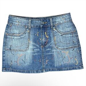 Crest Jeans Paint Splatter Denim Mini Skirt